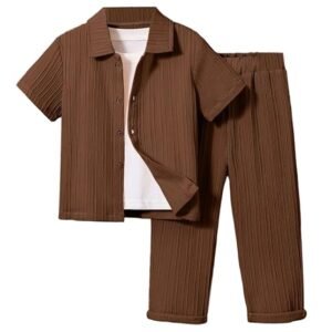 tagas young boy solid textured short sleeve shirt and shorts two piece set ||shirt and pant for boys || coordinated outfit || boy's clothing set|shirt